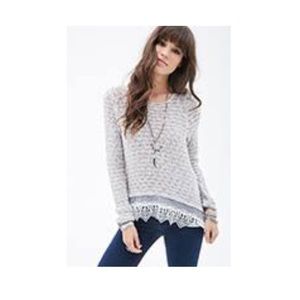 CROCHET LACE-TRIMMED SWEATER